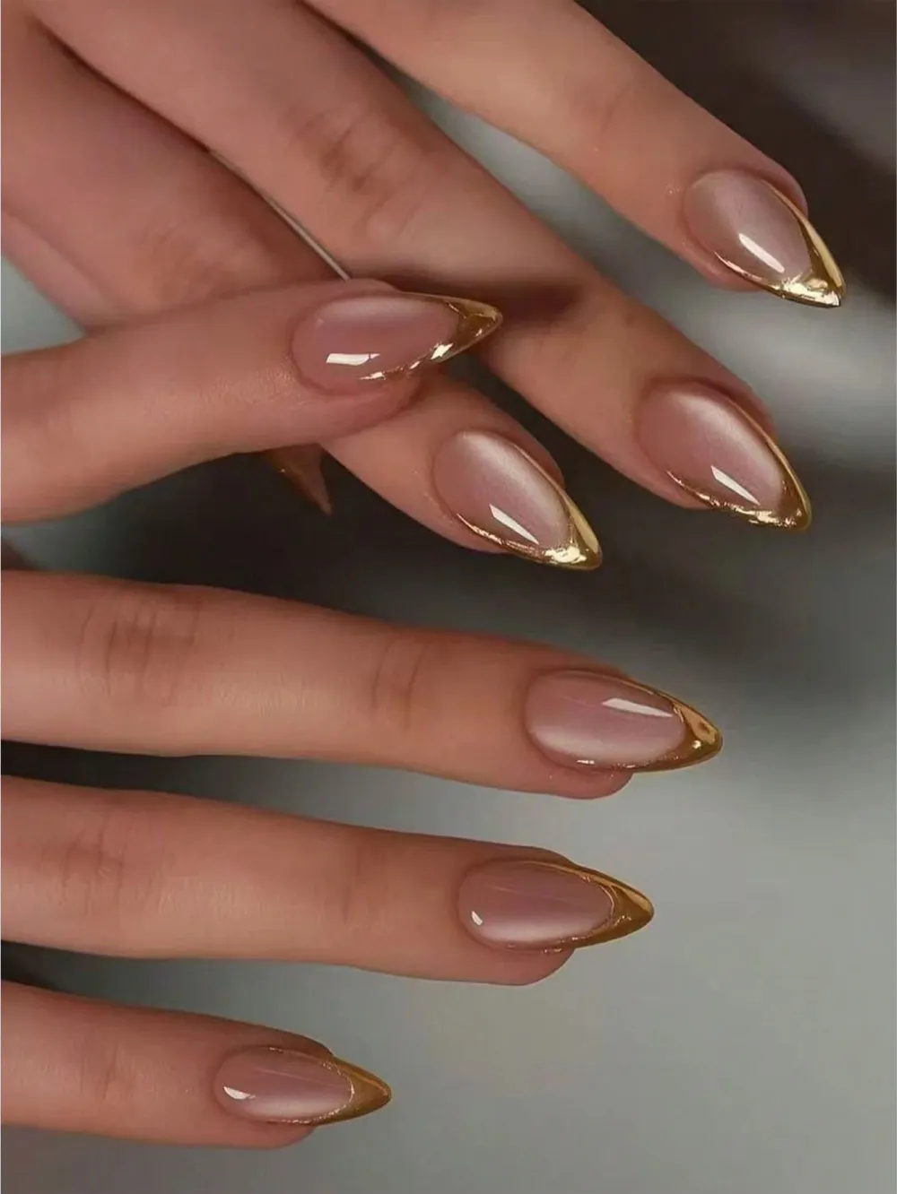 Nailhour Minimalist 24Pcs Daily Office Nude Gold French Press On Nails