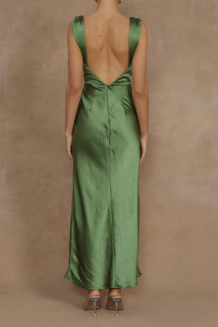Satin Cowl Neck Midi Dress