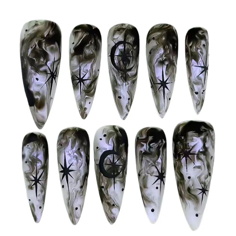 Nailhour 24Pcs Halloween Gothic Long Almond  Press On Nails