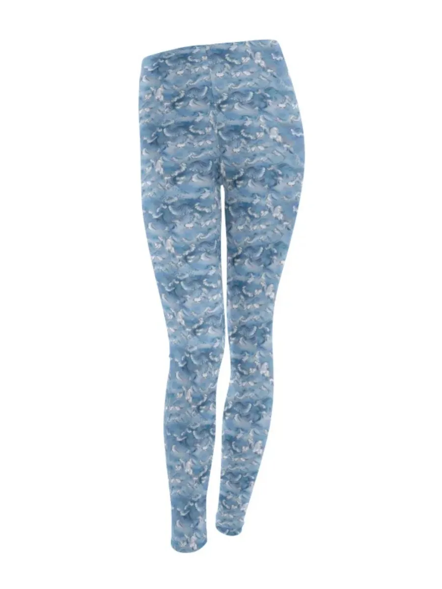 Blue Wave Print Leggings
