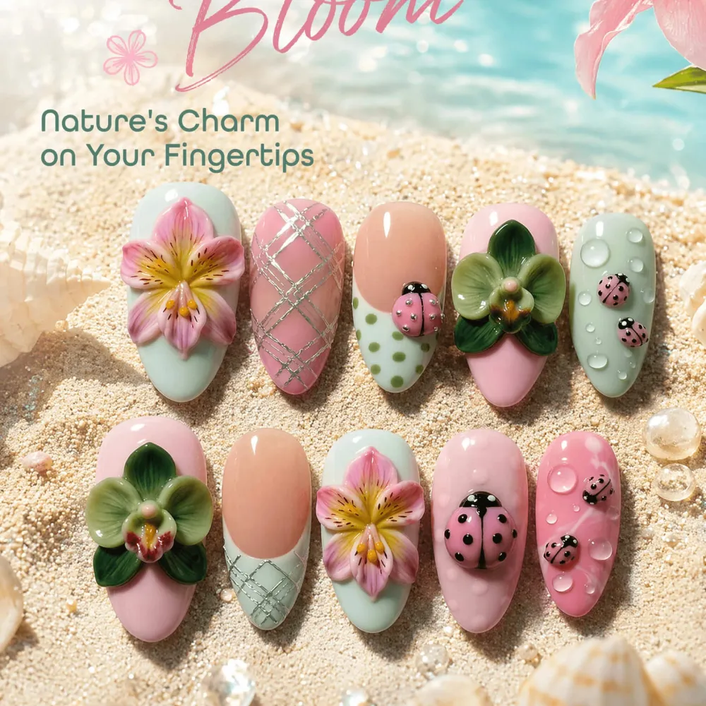 Nailhour 30Pcs 3D Resin Long Medium French Press On Nails