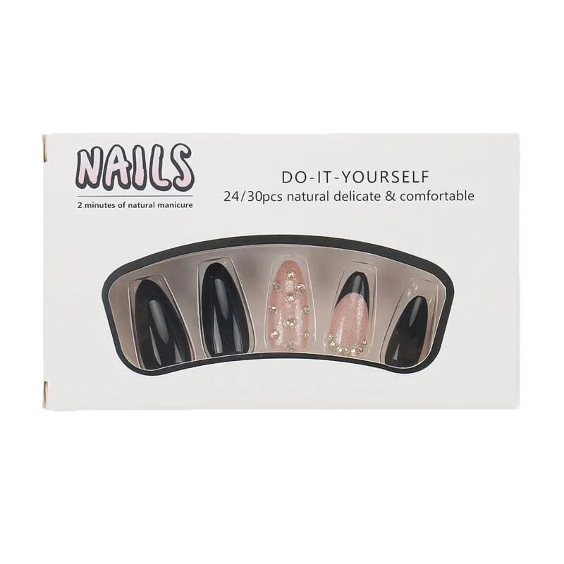Nailhour 24Pcs French Minimalist Glitter Medium Almond Press On Nails