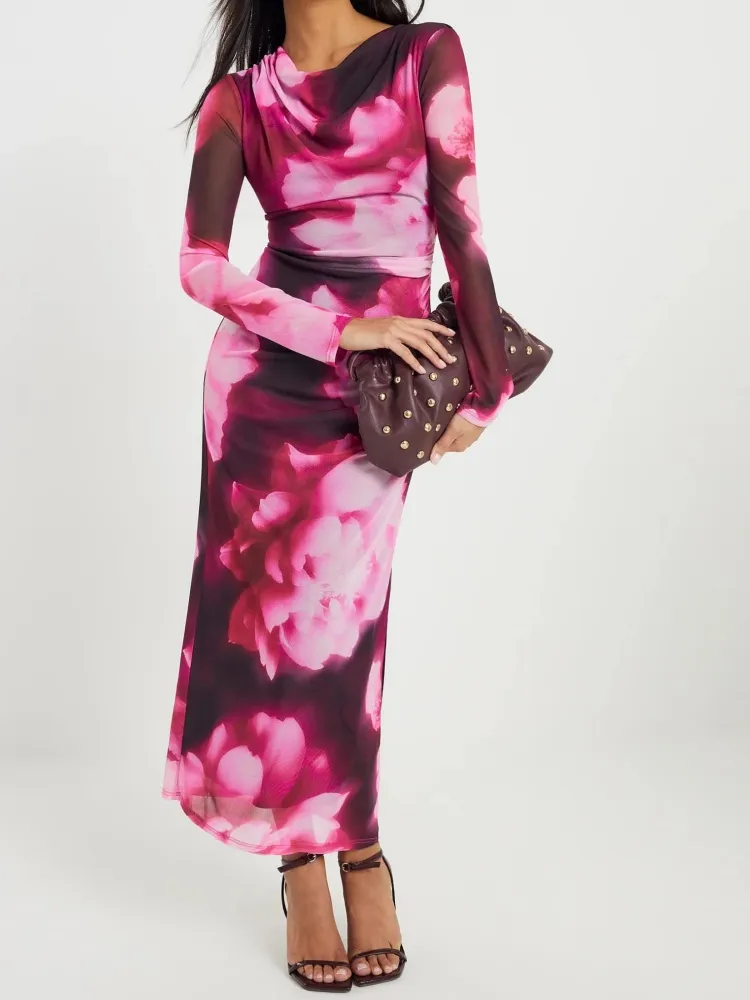 Front Ruched Long Sleeve Dress
