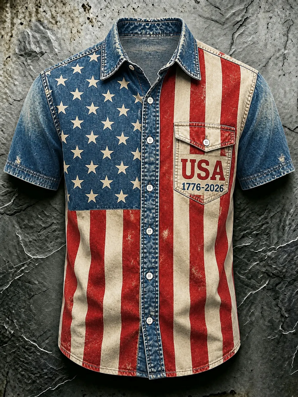 Men'S Retro Flag 260Th Anniversary Celebration Printed Pocket Shirt