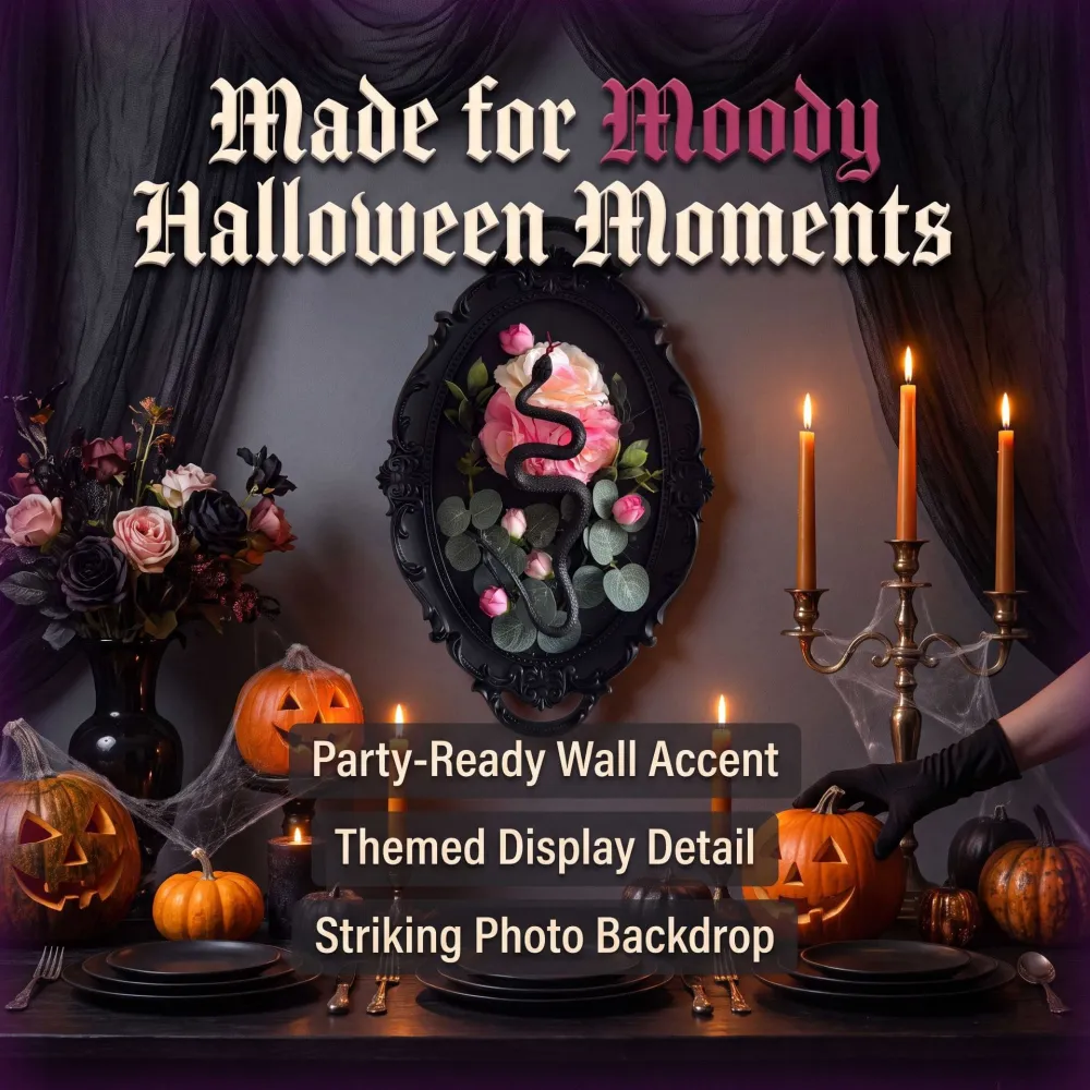 Halloween Retro Oval Photo Frame Dark Snake Flower Mural