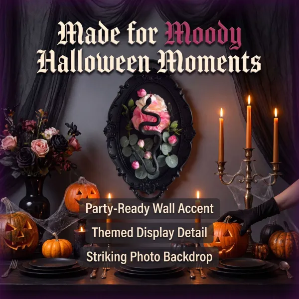 Halloween Retro Oval Photo Frame Dark Snake Flower Mural