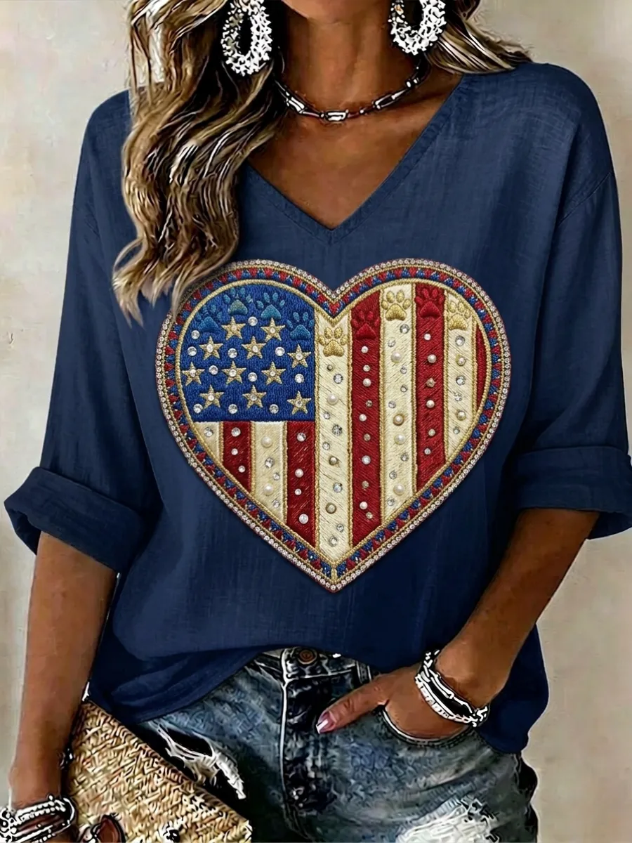 Women's Independence Day Paw Art Print Casual Top