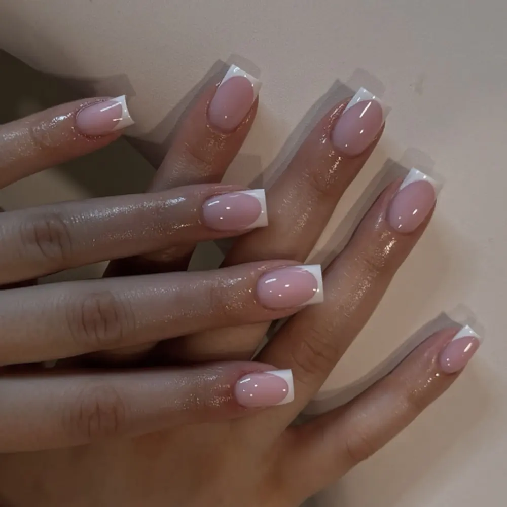 Nailhour 24Pcs French Medium Square Sweet Daily Press On Nails
