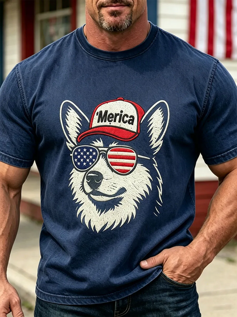 Men's USA 250th Independence Day Puppy Print T-shirt