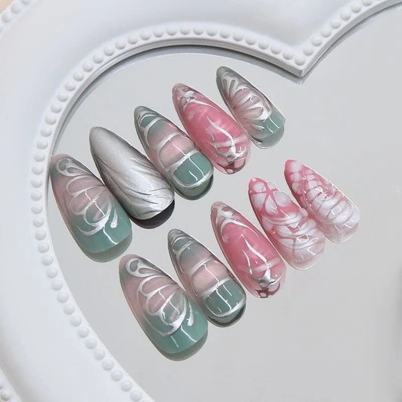 Nailhour 24Pcs 3D Gilded Medium Almond Press On Nails