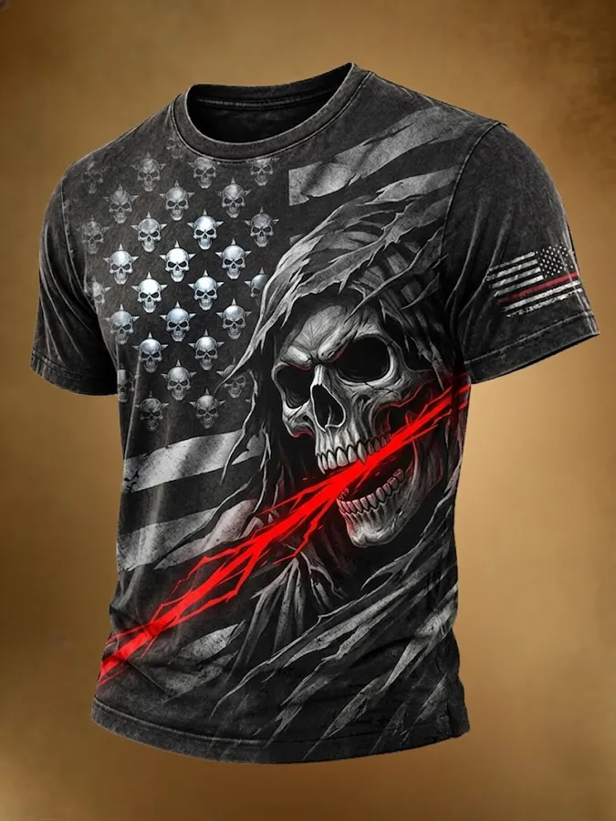Men's Skull Vintage 250th Anniversary Printed Casual T-shirt