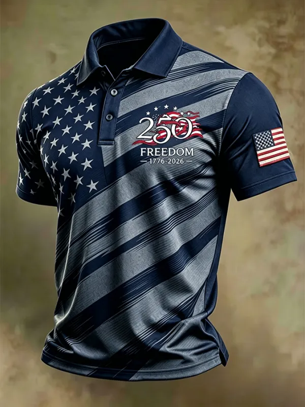 Men'S America Flag Print Casual Polo Shirt
