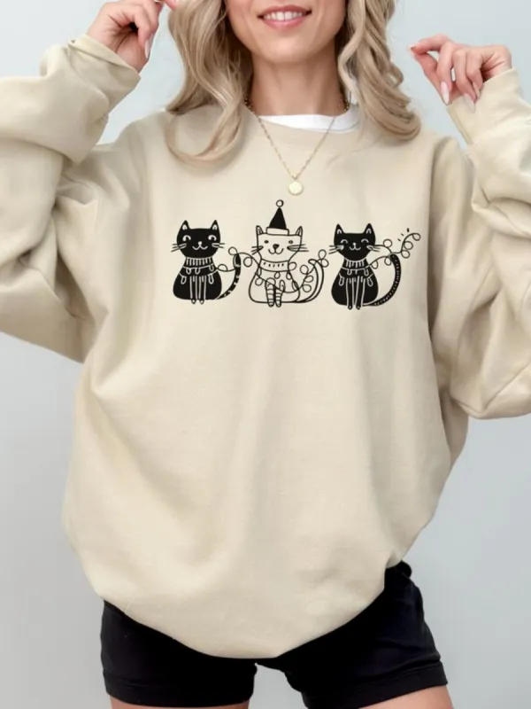 Cartoon Cat Graphic Sweatshirt