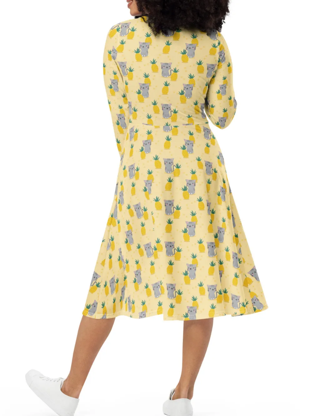 Pineapple Cat Print Midi Dress