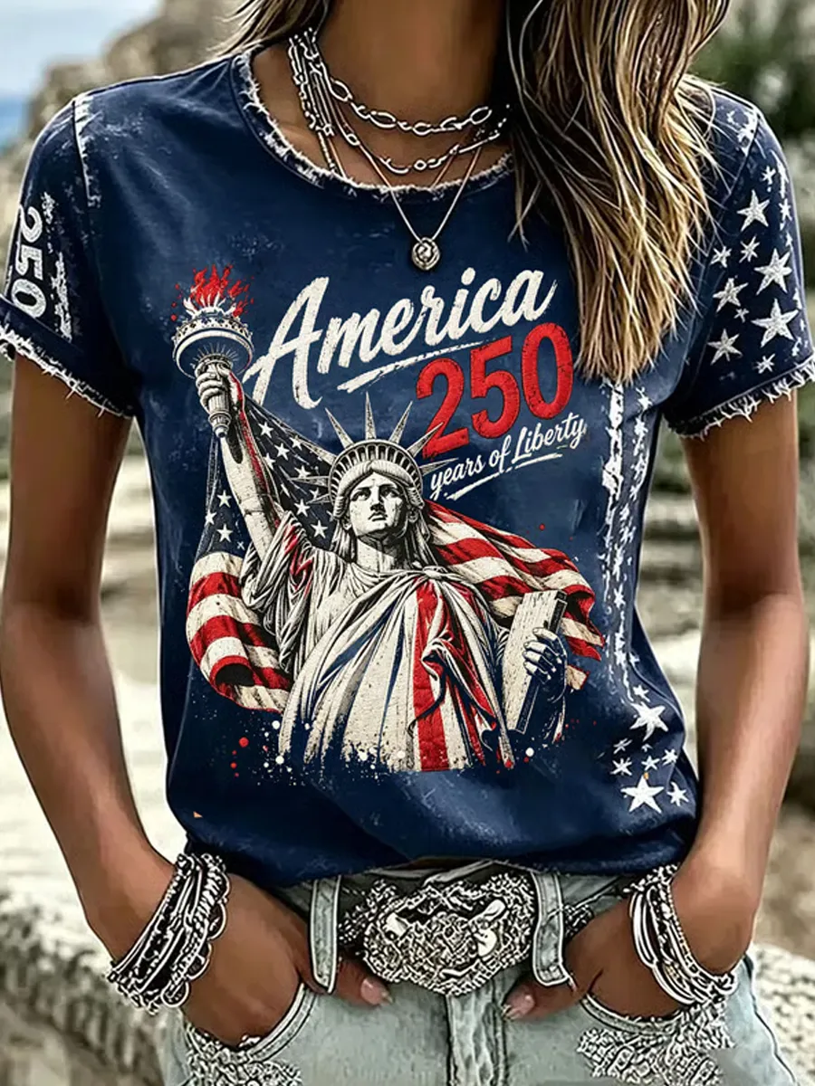 Women'S Casual American 250Th Anniversary Printed T-Shirt
