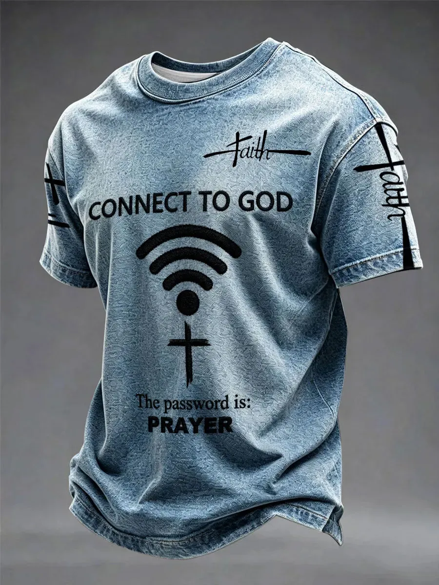Men's Connect To God,The Password IS Prayer Print Casual T-Shirt