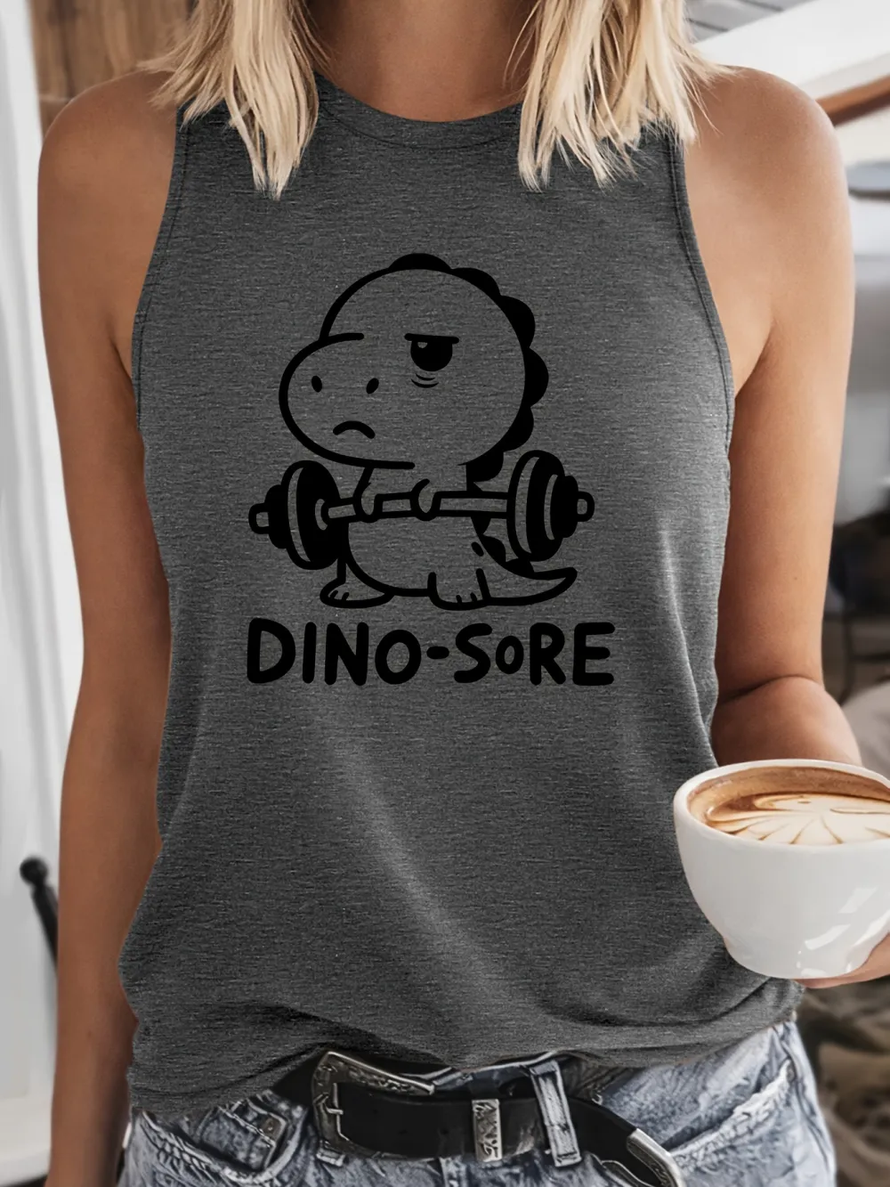 Fitness Dinosaur DINO-SORE Print Tank Top