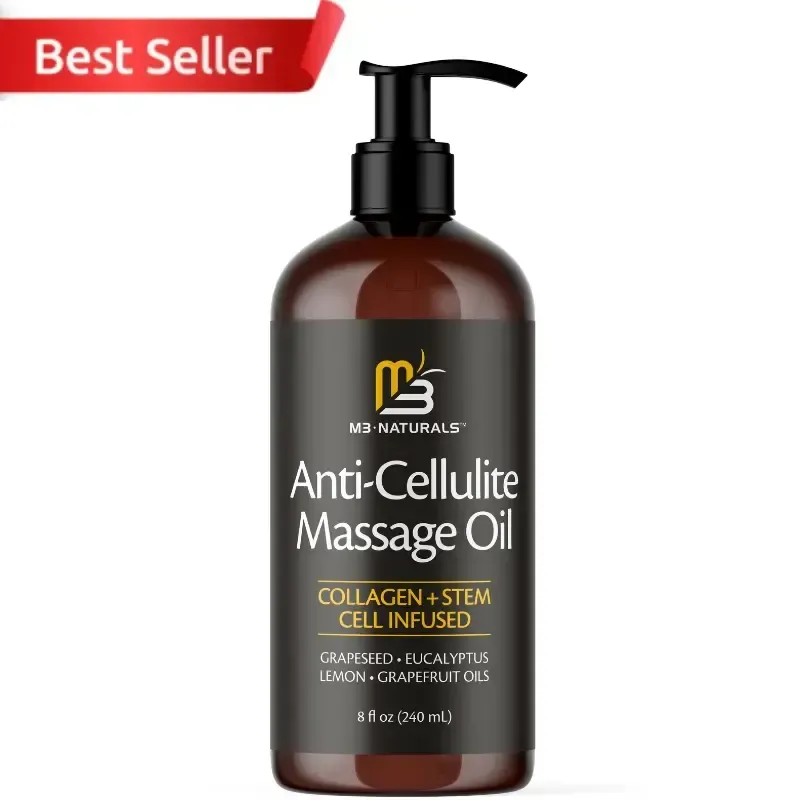 M3 Naturals Anti Cellulite Massage Oil 8oz - Smooth the Appearance of Cellulite - Body Care & Skin Care Massage Oil - Topical Collagen and Plant Stem Cell Body Oil to Restore Texture and Elasticity - Soothing Body Oil