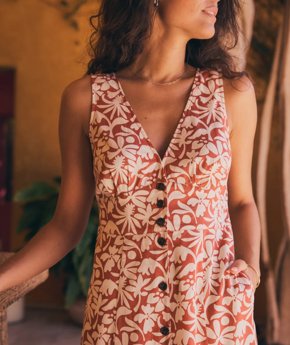 Rusty Floral Button-Front Maxi Dress