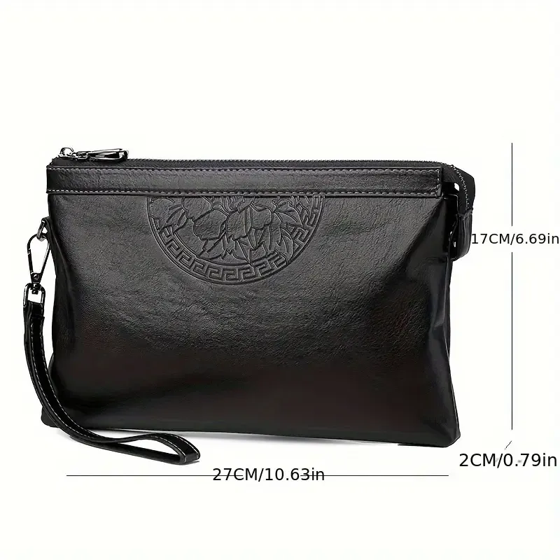 Black Men Embossed Pattern Zipper Handbag