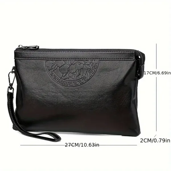 Black Men Embossed Pattern Zipper Handbag