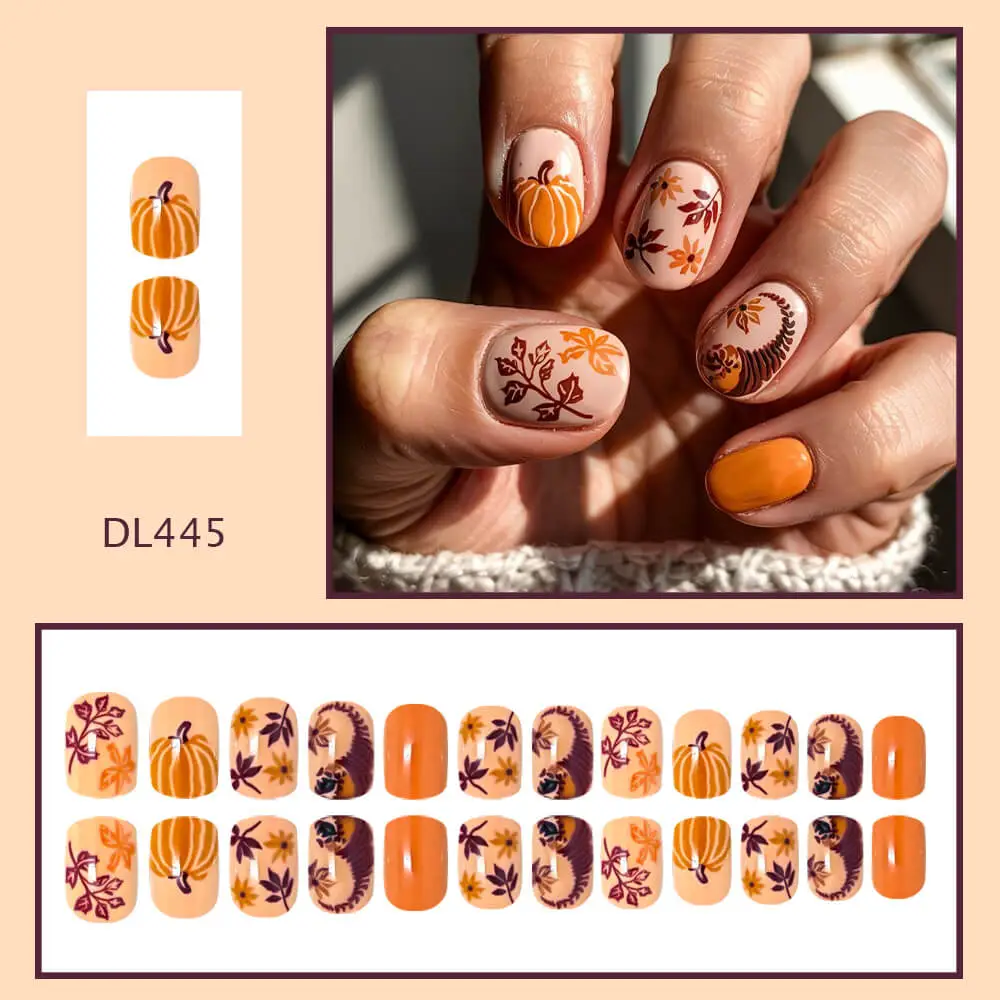Nailhour 24Pcs Autumn Daily Short Squoval Press On Nails