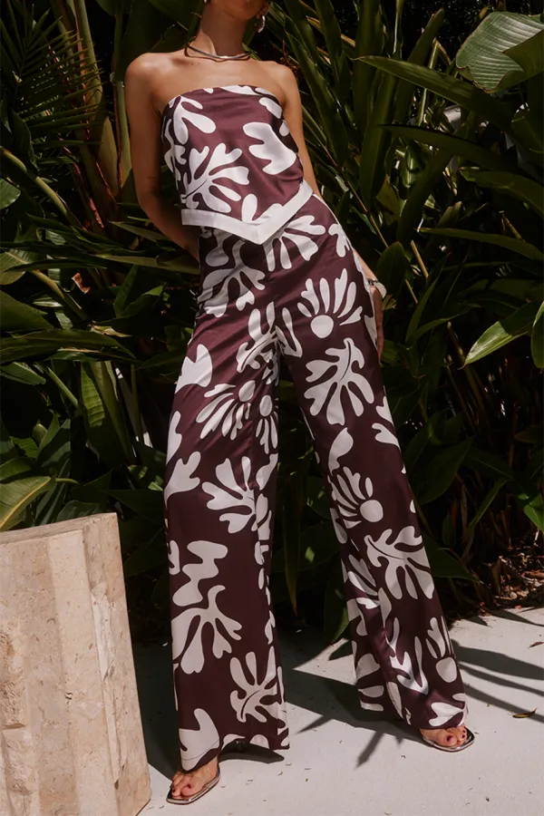 Printed Satin Wide Leg Palazzo Pants