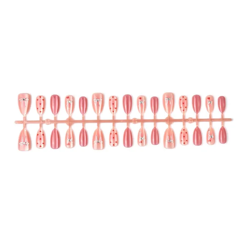 Nailhour 30Pcs Pink Cat Eye Gilded Medium Almond Gilded Cute Press On Nails