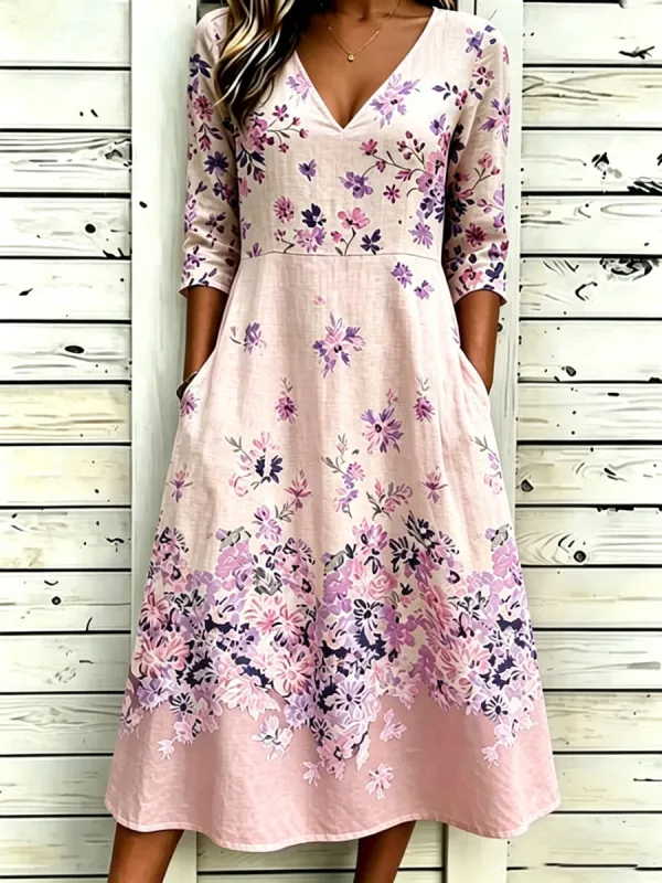 Women'S Cotton And Linen Casual Printed Dress