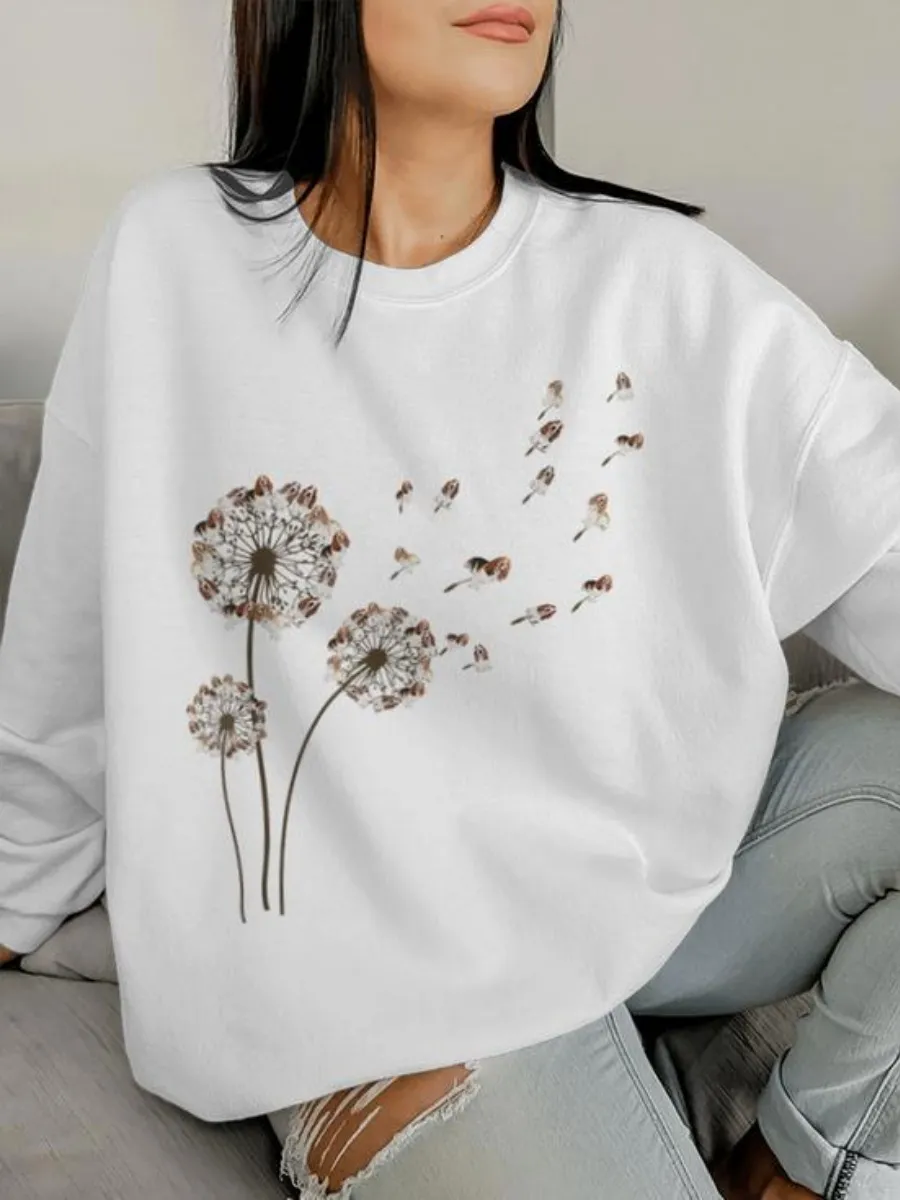 Dandelion Print Round Neck Sweatshirt