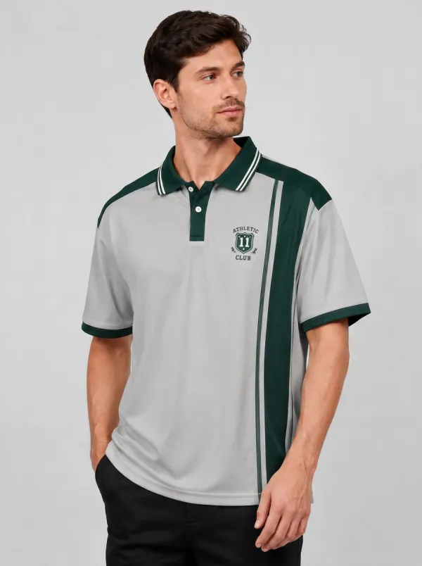 Men's Athletic Club 11 Logo Striped Printed Polo Shirt