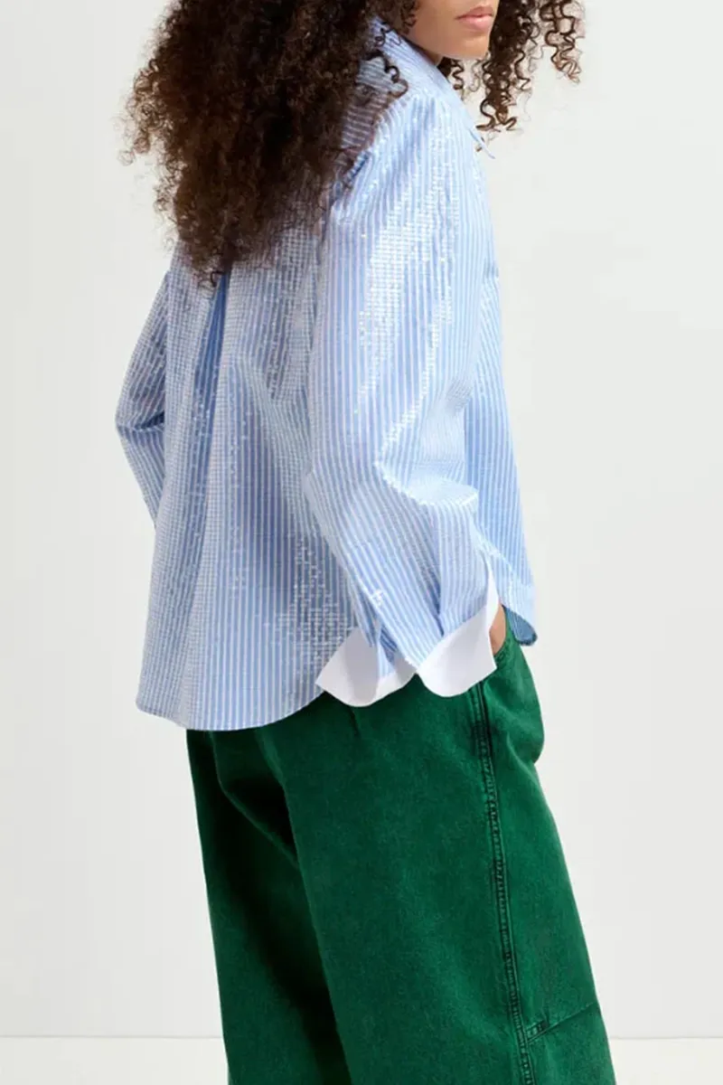 Blue Striped Button Down Long Sleeve Shirts