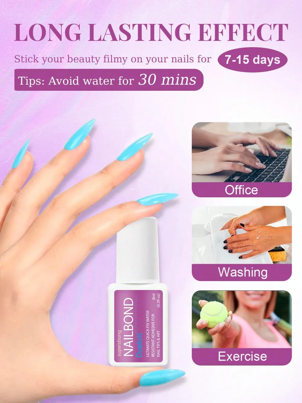 Nailhour 3pcs/5pcs/10pcs Extra Strong Nail Glue For Nail Tips & Press-On Nails (8ml)