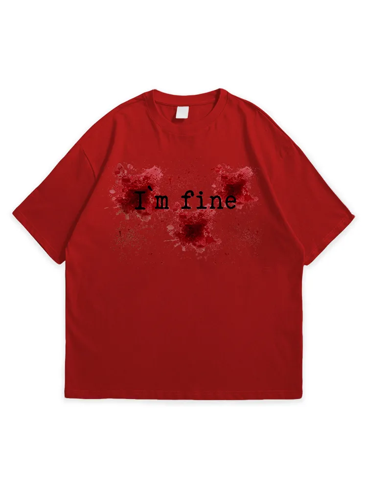 Men'S Halloween I'M FINE  Loose Simple Round Neck  T-Shirt
