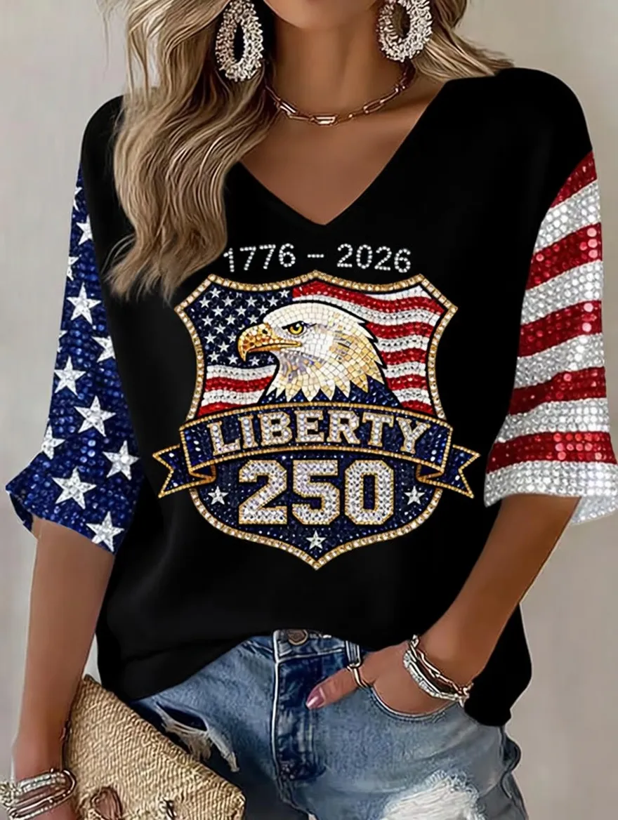 Women's 250th Anniversary Of The United States Printed V-Neck Top