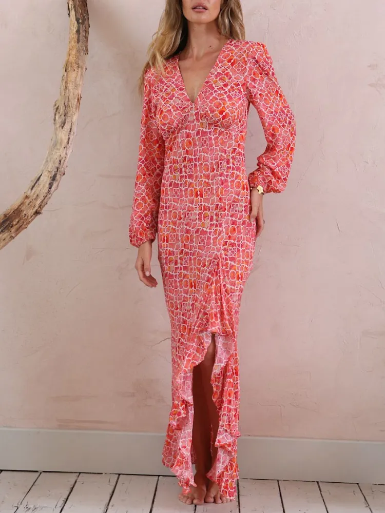 Ruffled Hem Print Dress
