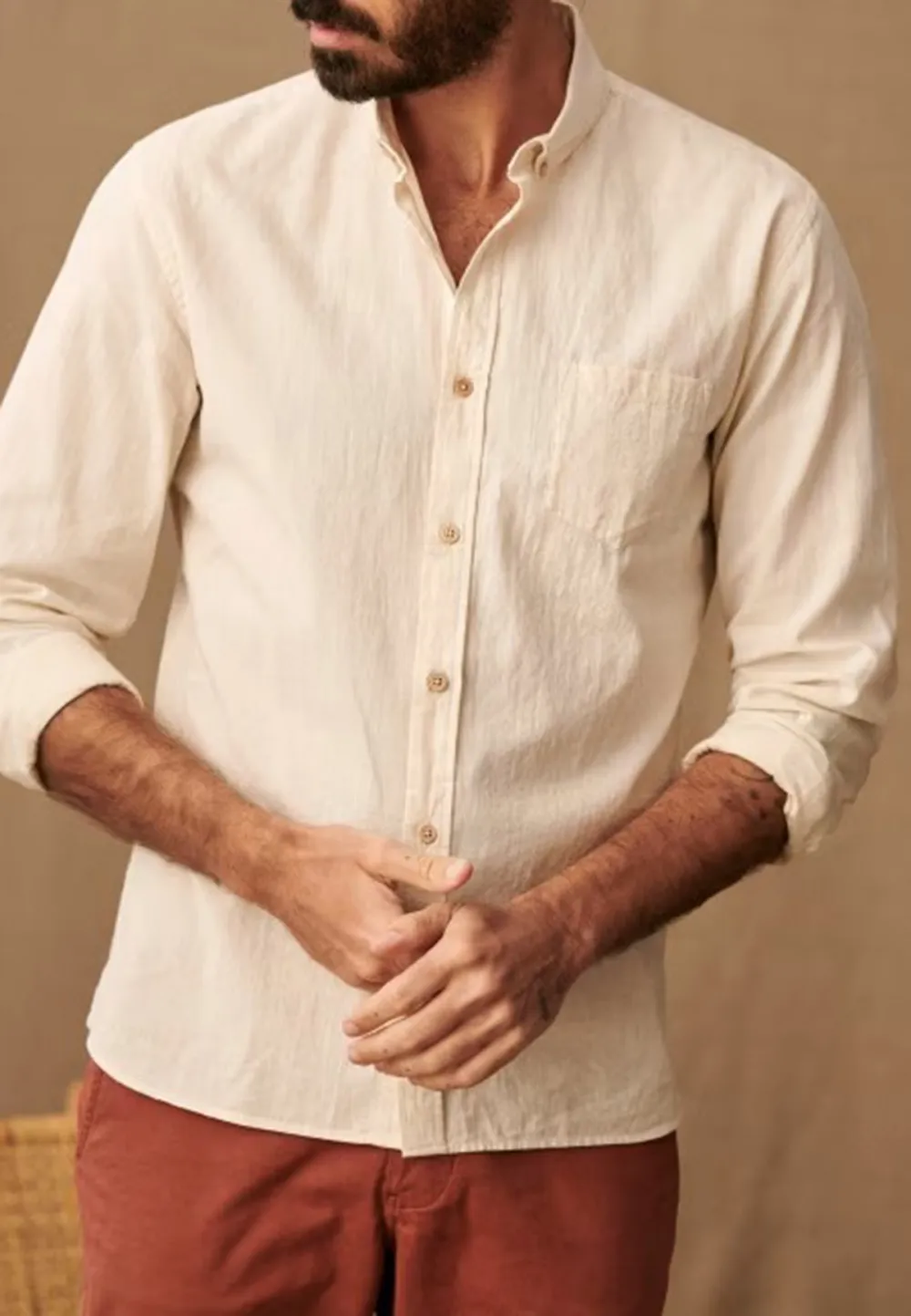 Cotton Linen  Shirt-Beige