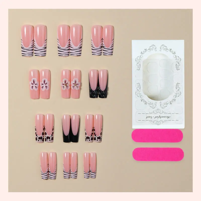 Nailhour 24Pcs Autumn 3D Floral Long Square Press On Nails