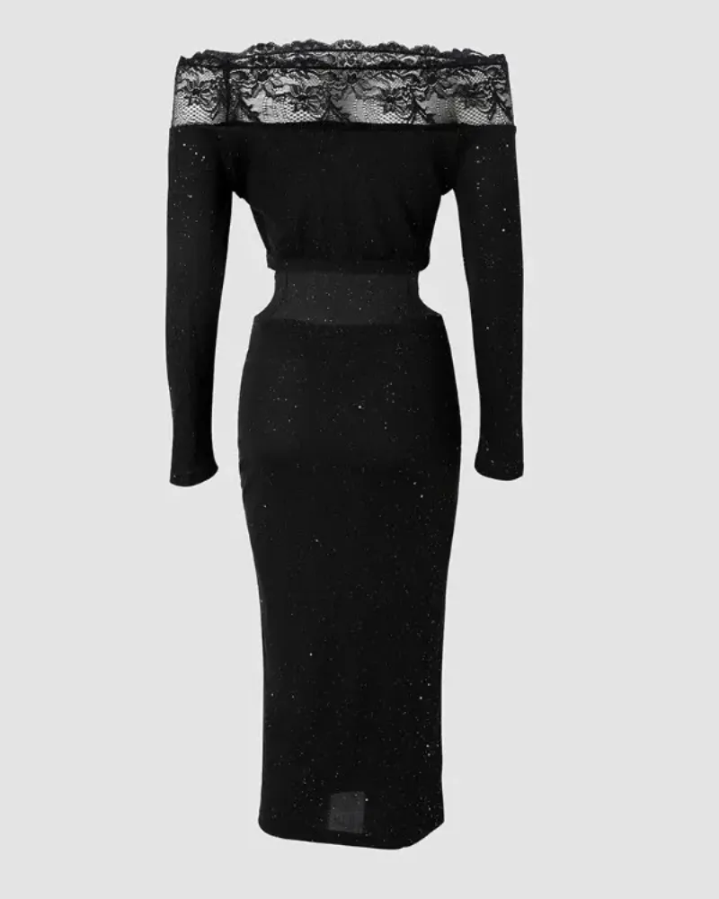 Lace Off Shoulder Cutout Bodycon Dress
