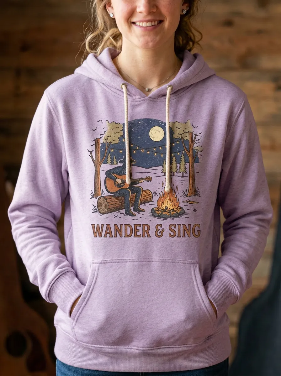 Western-Inspired Illustrated Women's Country Music Pullover Hoodie