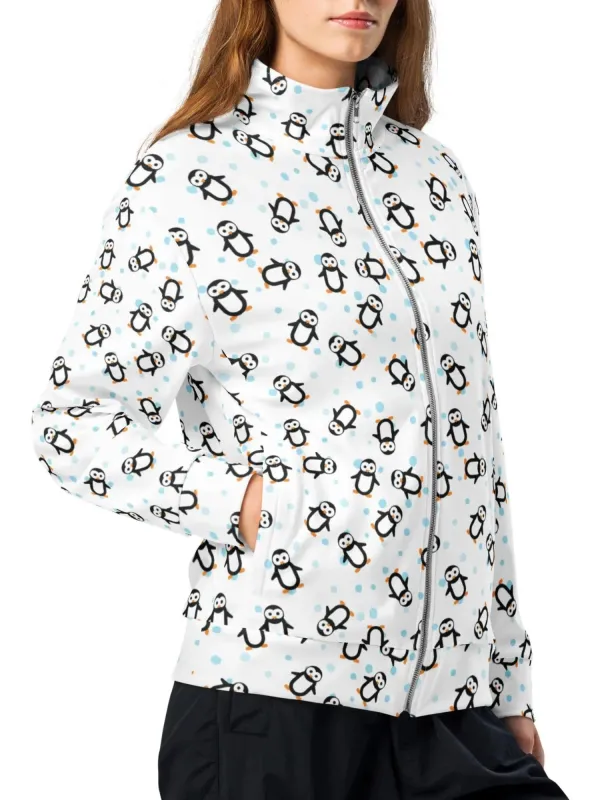 Cute Penguin Print Zip-Up Jacket