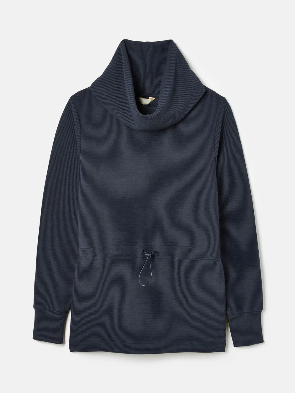 Adjustable Waist Navy Cowl Neck Sweatshirt