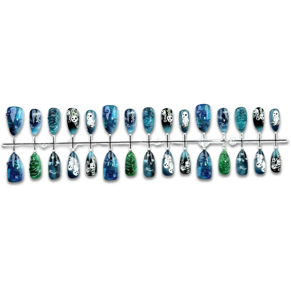 Nailhour 30Pcs Halloween Cat Eye 3D Medium Almond Press On Nails