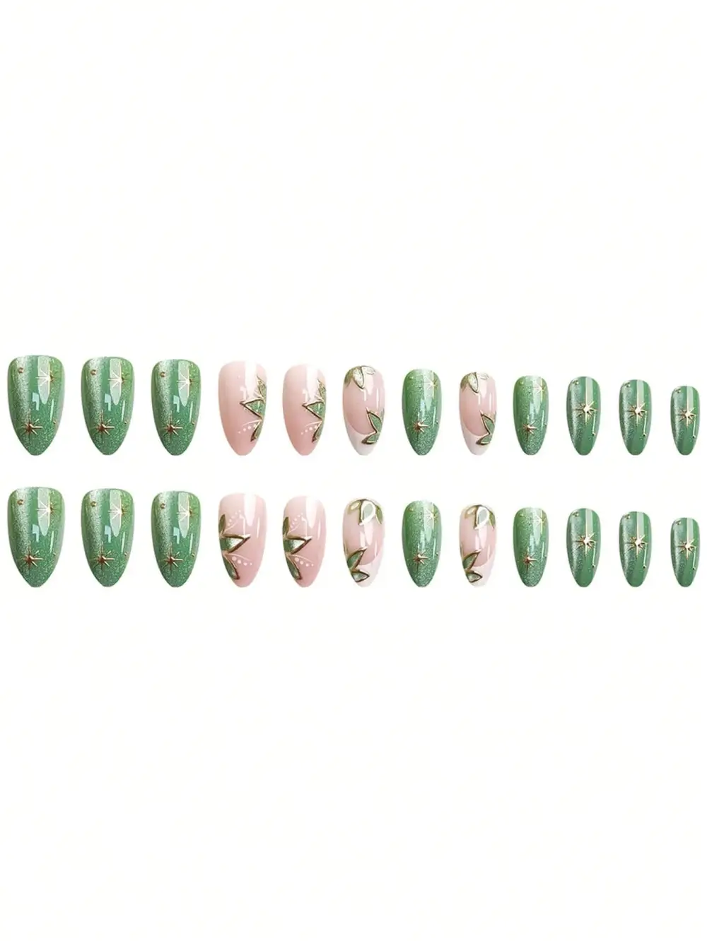 Nailhour 24Pcs French Medium Almond Gilded Autumn Press Cat Eye On Nails