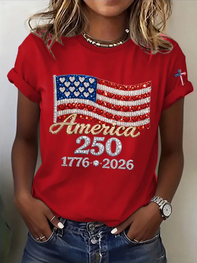 Women's America Flag Print Casual T-shirt
