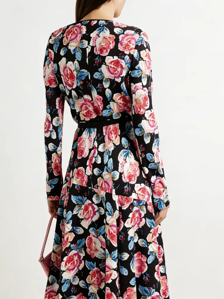 Floral Print Surplice Midi Dress