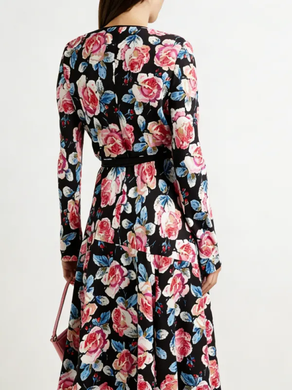 Floral Print Surplice Midi Dress