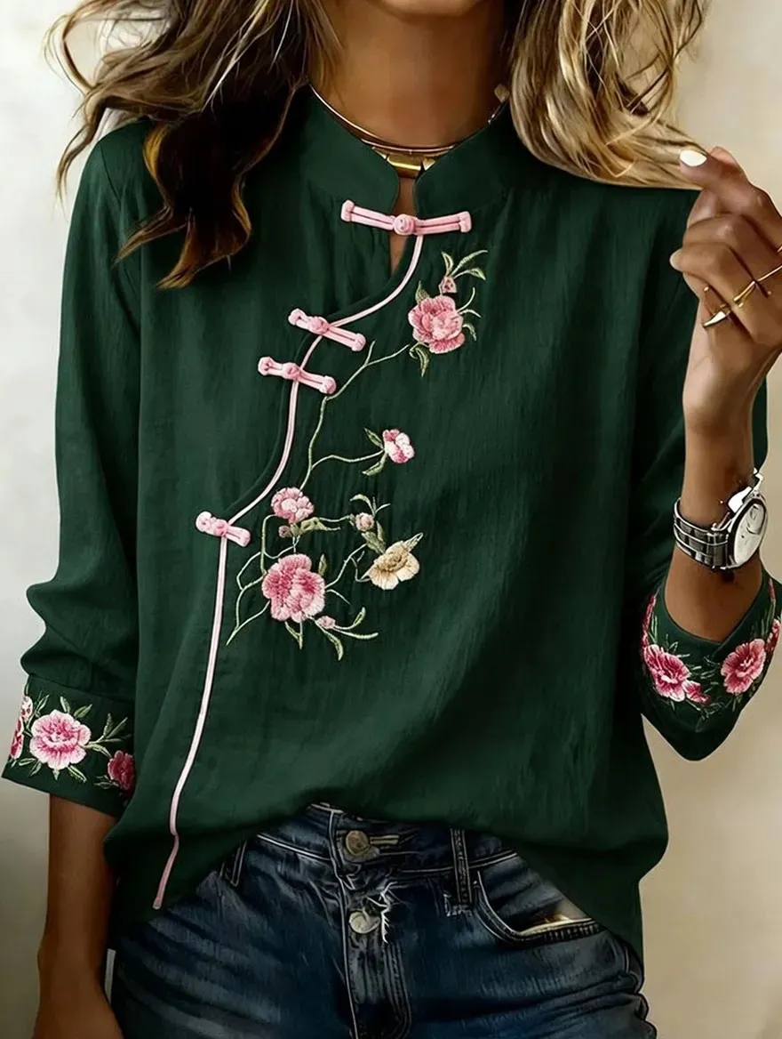 Women'S Casual Plant Flower Art Printed Top