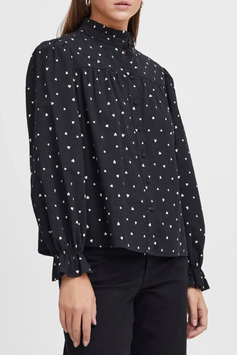 Dot Patterned Puff Sleeve Shirts