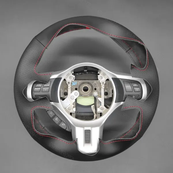 Hand-Sewn Black Leather Steering Wheel Cover